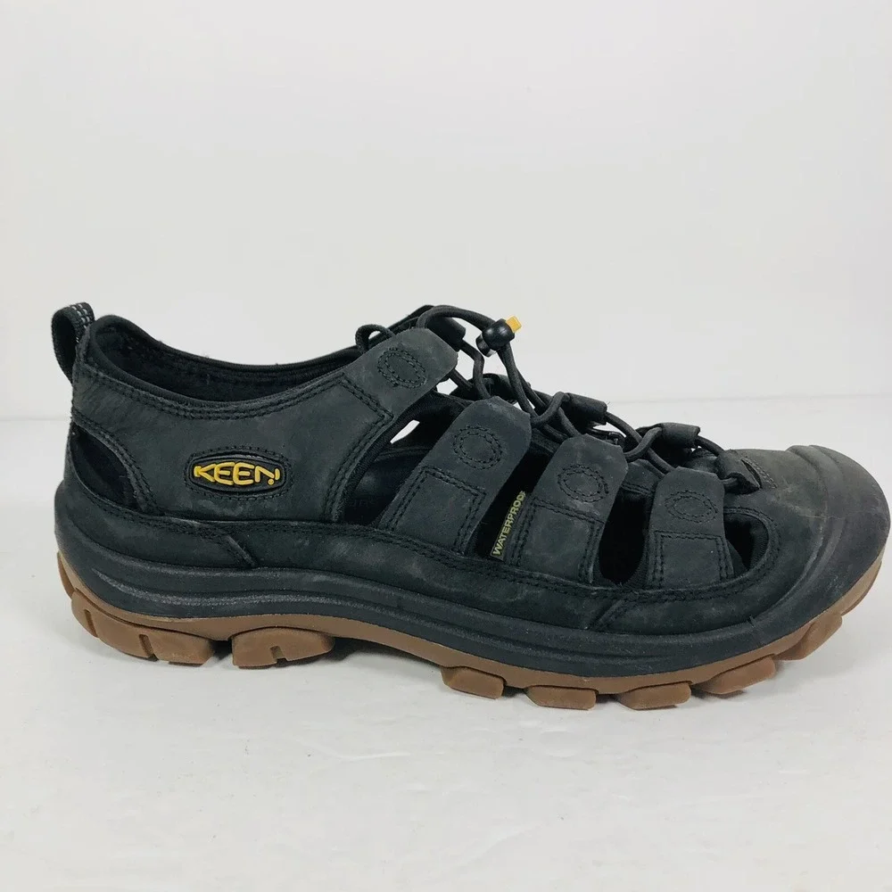 Keen Mens Glisan‎ Waterproof Fisherman Hiking Sandals SZ 9 Black Leather 13046